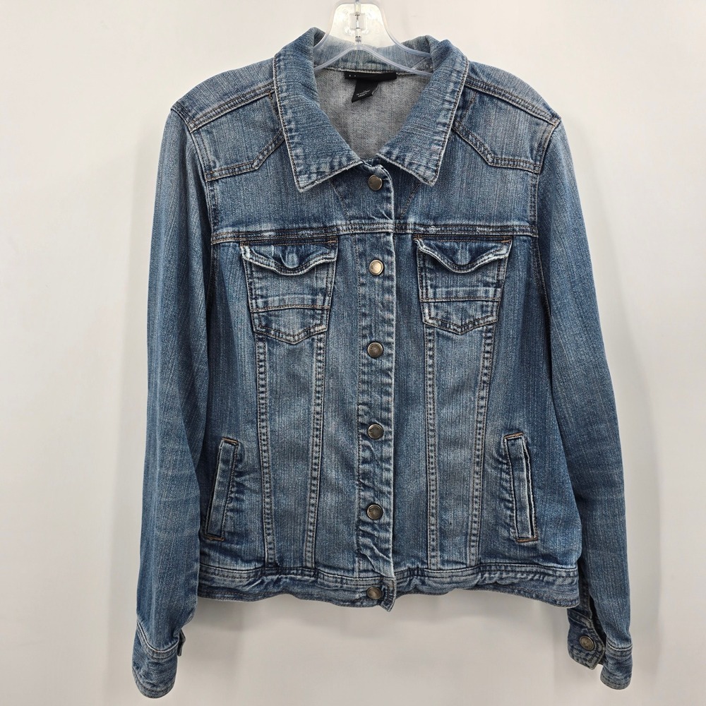 Lane Bryant Denim Jacket Womens 16 Blue Denim Trucker Medium Wash Stretch Cotton